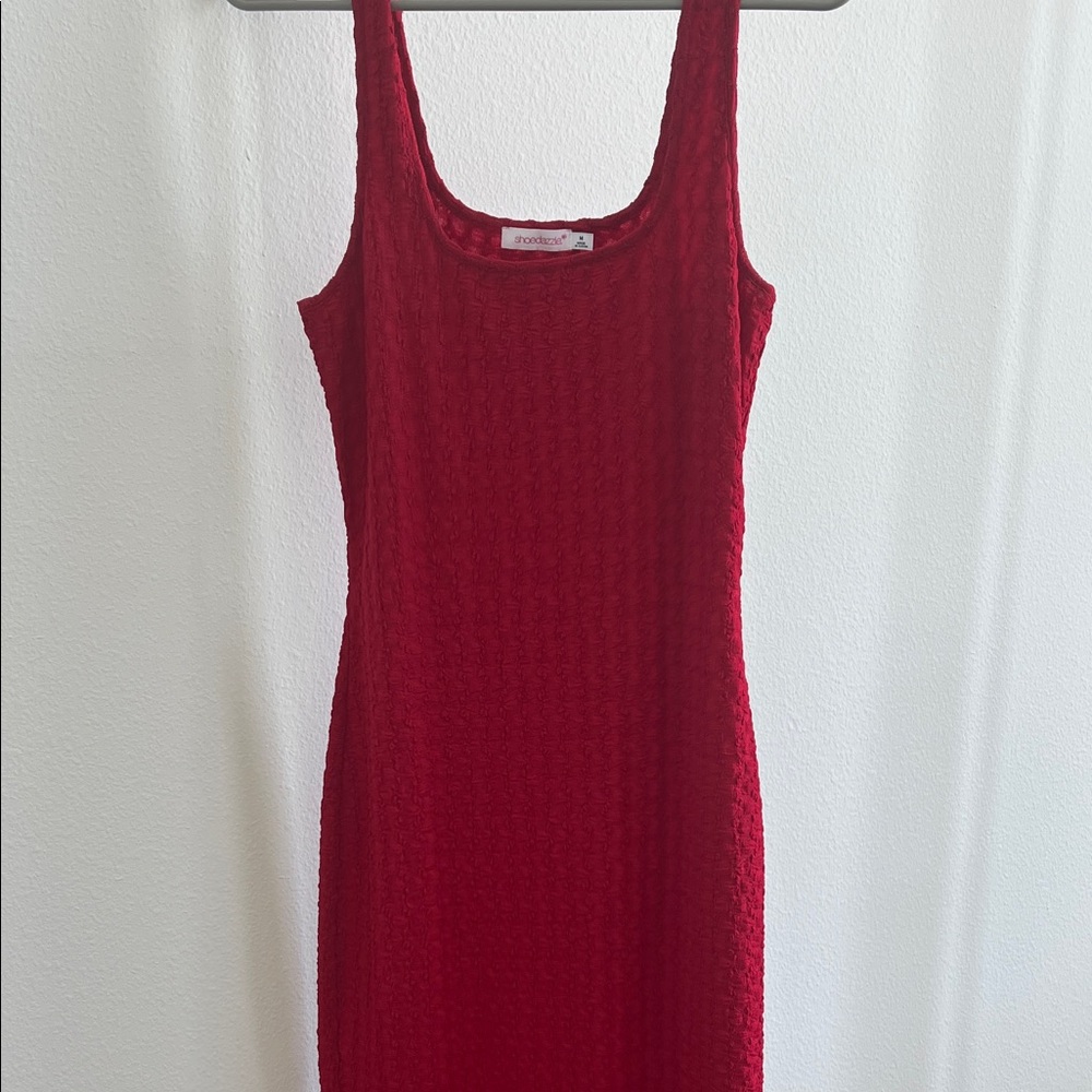 Shoedazzle Red Textured Knit Tank Dress